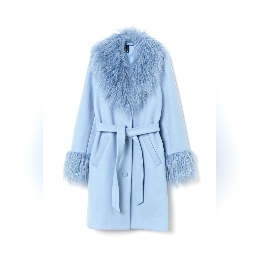 Powder Blue Faux Fur-trimmed Coat
